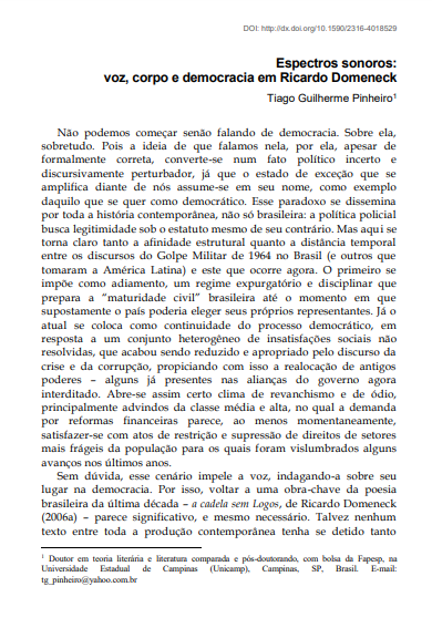 Espectros sonoros: voz, corpo e democracia em Ricardo Domeneck