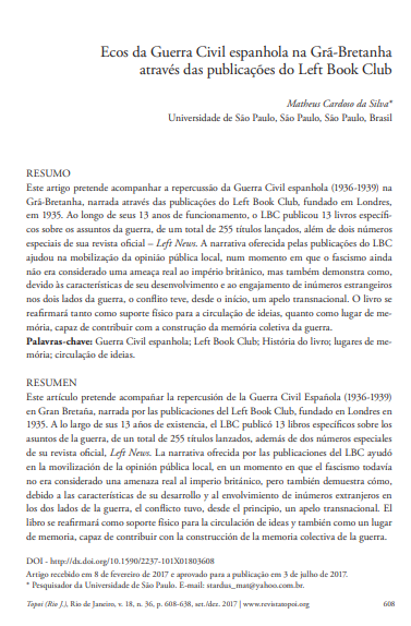 Ecos da Guerra Civil espanhola na Grã-Bretanha através das publicações do Left Book Club