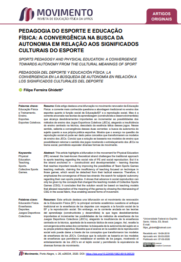 PEDAGOGIA DO ESPORTE E EDUCAÇÃO FÍSICA: A CONVERGÊNCIA NA BUSCA DA AUTONOMIA EM RELAÇÃO AOS SIGNIFICADOS CULTURAIS DO ESPORTE
