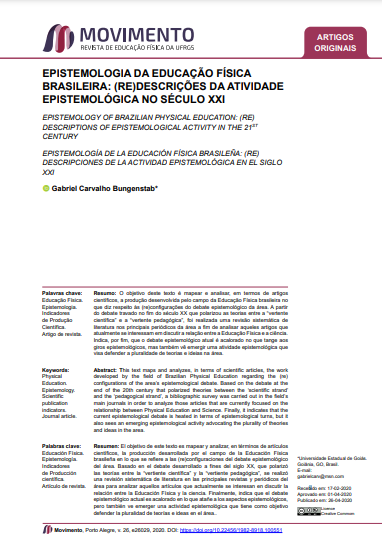 EPISTEMOLOGIA DA EDUCAÇÃO FÍSICA BRASILEIRA: (RE)DESCRIÇÕES DA ATIVIDADE EPISTEMOLÓGICA NO SÉCULO XXI