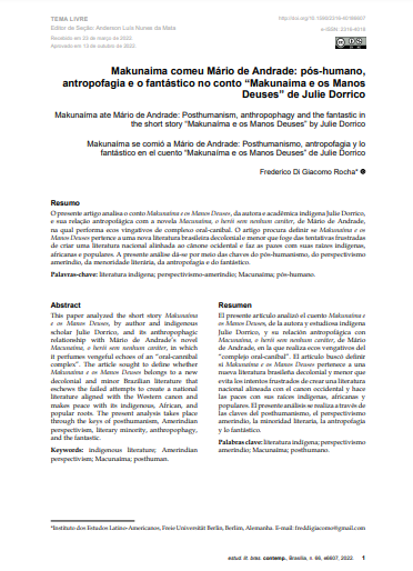Makunaima comeu Mário de Andrade: pós-humano, antropofagia e o fantástico no conto “Makunaima e os Manos Deuses” de Julie Dorrico