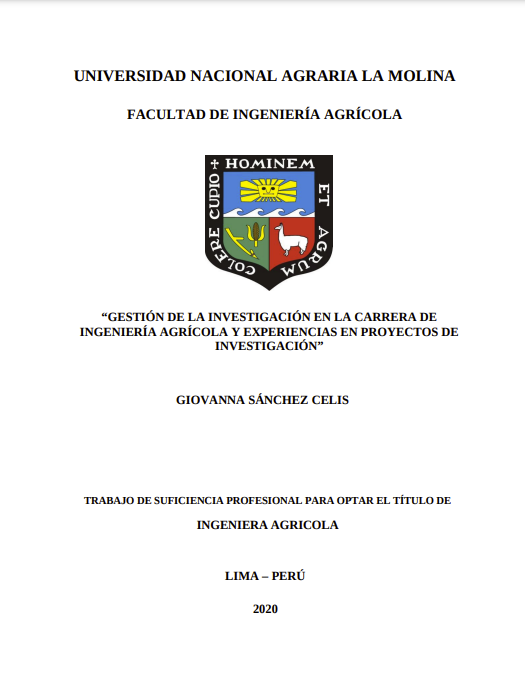 Gestión de la investigación en la carrera de Ingeniería Agrícola y experiencias en proyectos de investigación