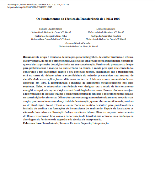 Os Fundamentos da Técnica da Transferência de 1895 a 1905