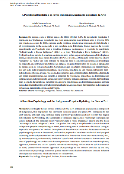A Psicologia Brasileira e os Povos Indígenas: Atualização do Estado da Arte