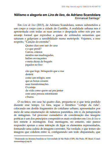 Niilismo e alegoria em Lira de lixo , de Adriano Scandolara