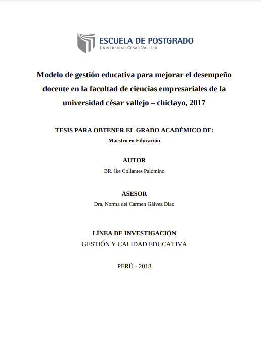 Modelo De Gestión Educativa Para Mejorar El Desempeño Docente En La Facultad De Ciencias Empresariales