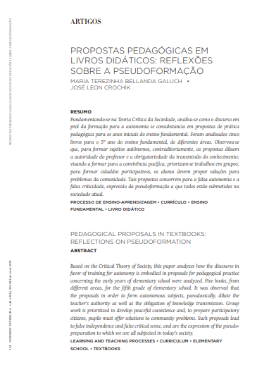 Propostas pedagógicas em livros didáticos:reflexões sobre a pseudoformação