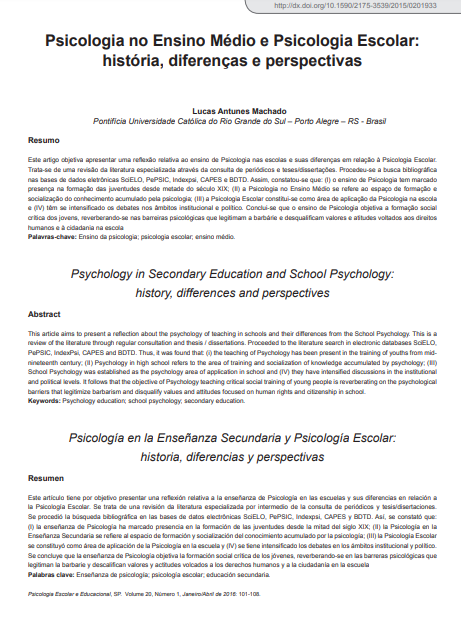 Psicologia no Ensino Médio e Psicologia Escolar: história, diferenças e perspectivas