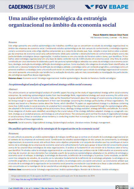 Uma análise epistemológica da estratégia organizacional no âmbito da economia social