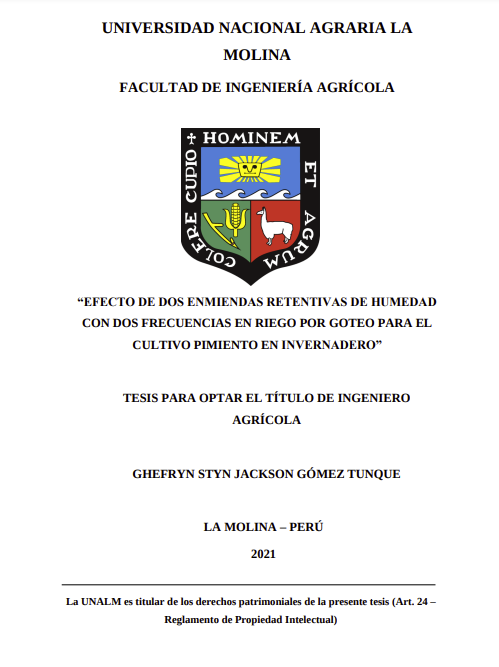 Efecto de dos enmiendas retentivas de humedad con dos frecuencias en riego por goteo para el cultivo Pimiento