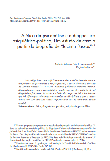 A ética da psicanálise e o diagnóstico psiquiátrico-político. Um estudo de caso a partir da biografia de “Jacinta Passos”