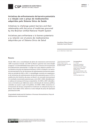 Iniciativas de enfrentamento da barreira patentária e a relação com o preço de medicamentos adquiridos pelo Sistema Único de Saúde