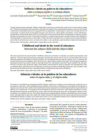 Infância e ideais na palavra de educadores: entre a criança-sujeito e a criança-objeto