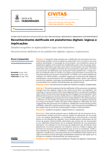 Reconhecimento datificado em plataformas digitais: lógicas e implicações