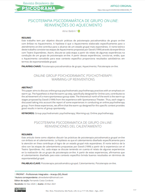 PSICOTERAPIA PSICODRAMÁTICA DE GRUPO ON-LINE: REINVENÇÕES DO AQUECIMENTO