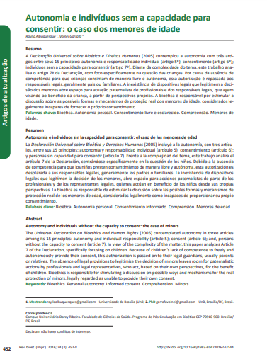Autonomia e indivíduos sem a capacidade para consentir: o caso dos menores de idade