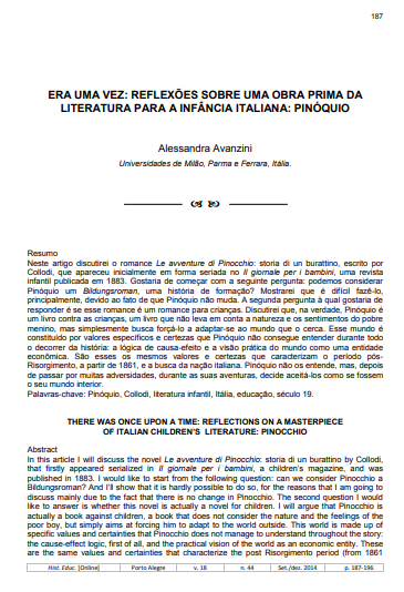 Era uma vez: reflexões sobre uma obra prima da literatura para a infância italiana: Pinóquio