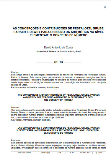 As concepções e contribuições de Pestalozzi, Grube, Parker e Dewey para o ensino da aritmética no nível elementar: o conceito de número