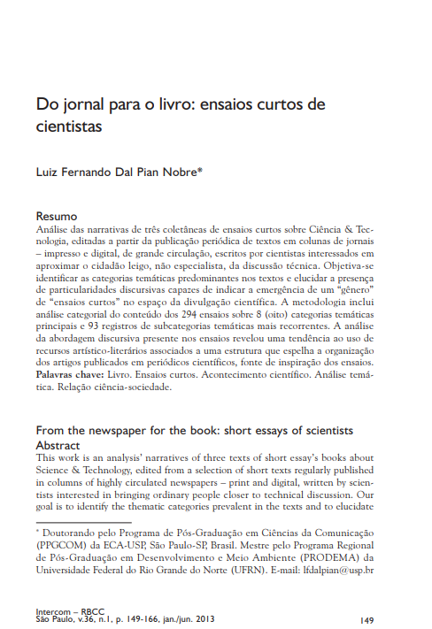 Do jornal para o livro: ensaios curtos de cientistas