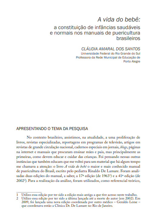 A vida do bebê: a constituição de infâncias saudáveis e normais nos manuais de puericultura brasileiros