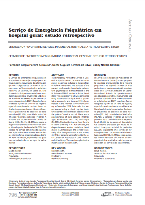 Serviço de Emergência Psiquiátrica em hospital geral: estudo retrospectivo