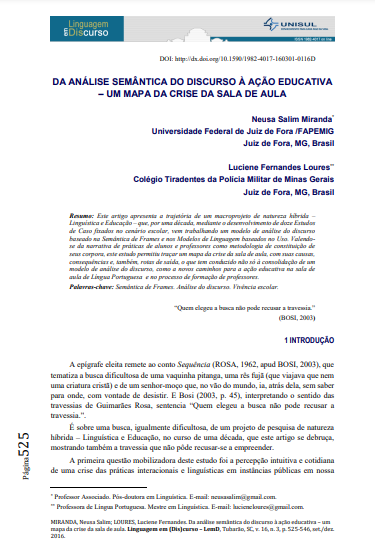 DA ANÁLISE SEMÂNTICA DO DISCURSO À AÇÃO EDUCATIVA - UM MAPA DA CRISE DA SALA DE AULA