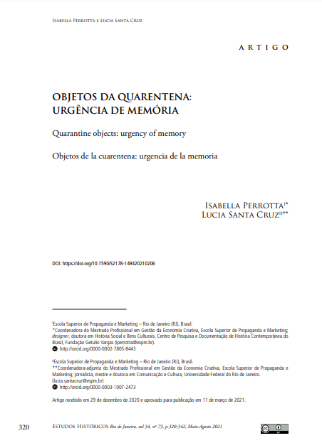 OBJETOS DA QUARENTENA: URGÊNCIA DE MEMÓRIA