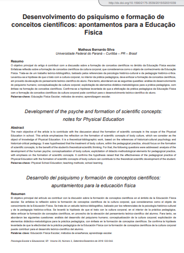 Desenvolvimento do psiquismo e formação de conceitos científicos: apontamentos para a Educação Física