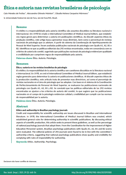 Ética e autoria nas revistas brasileiras de psicologia