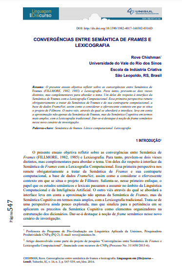 CONVERGÊNCIAS ENTRE SEMÂNTICA DE FRAMES E LEXICOGRAFIA