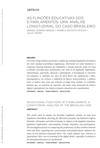 As funções educativas dos e-parlamentos: uma análise longitudinal do caso brasileiro