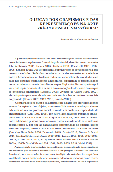O LUGAR DOS GRAFISMOS E DAS REPRESENTAÇÕES NA ARTE PRÉ-COLONIAL AMAZÔNICA