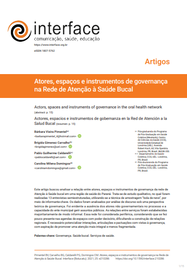 Atores, espaços e instrumentos de governança na Rede de Atenção à Saúde Bucal
