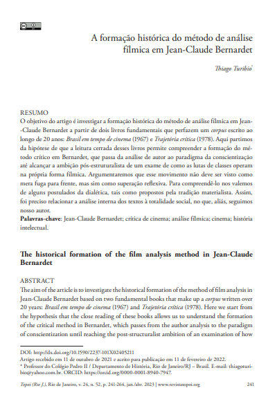 A formação histórica do método de análise fílmica em Jean-Claude Bernardet