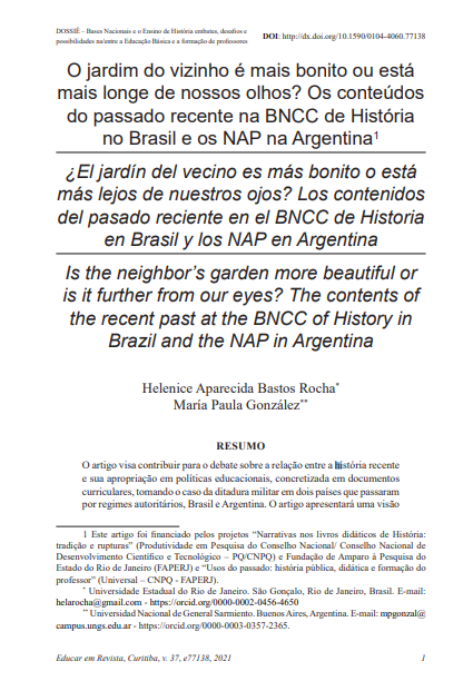 O jardim do vizinho é mais bonito ou está mais longe de nossos olhos? Os conteúdos do passado recente na BNCC de História no Brasil e os NAP na Argentina