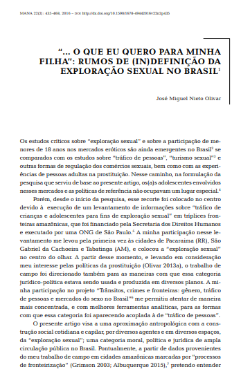 &quot;... O QUE EU QUERO PARA MINHA FILHA&quot;: RUMOS DE (IN)DEFINIÇÃO DA EXPLORAÇÃO SEXUAL NO BRASIL