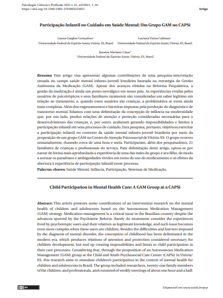 Participação Infantil no Cuidado em Saúde Mental: Um Grupo GAM no CAPSi