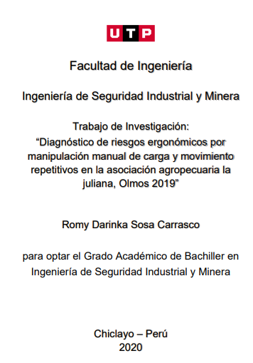 Diagnóstico de riesgos ergonómicos por manipulación manual de carga y movimiento repetitivos en Asoc.Agropecuaria La Juliana