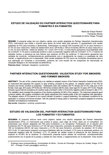 Estudo de validação do Partner Interaction Questionnaire para fumantes e ex-fumantes