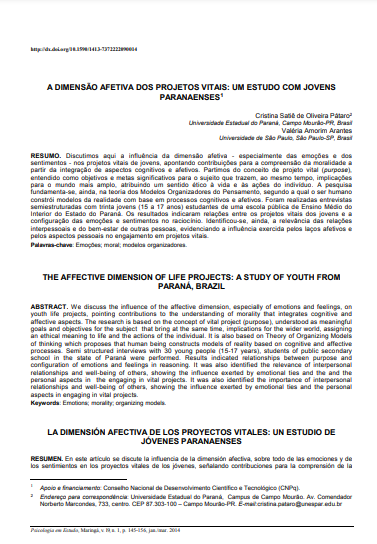A dimensão afetiva dos projetos vitais: um estudo com jovens paranaenses
