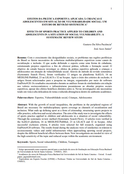 Efeitos da prática esportiva aplicada à crianças e adolescentes em situação de vulnerabilidade social: um estudo de revisão sistemática