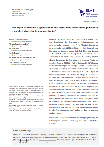 Conceptual and operational definition of nursing outcomes regarding the breastfeeding establishment