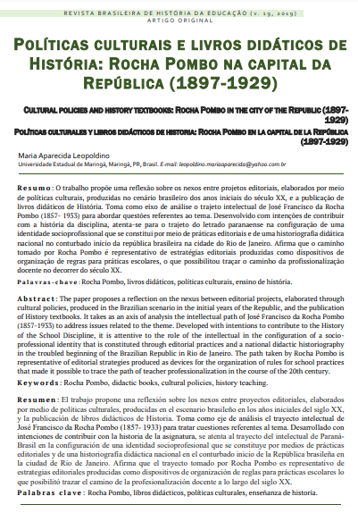 Políticas culturais e livros didáticos de História: Rocha Pombo na capital da República (1897-1929)