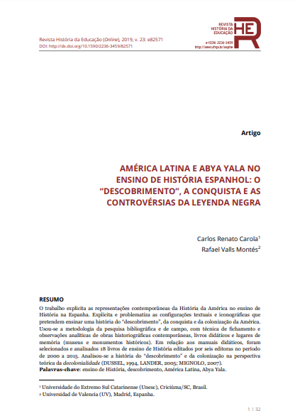 AMÉRICA LATINA E ABYA YALA NO ENSINO DE HISTÓRIA ESPANHOL: O “DESCOBRIMENTO”, A CONQUISTA E AS CONTROVÉRSIAS DA LEYENDA NEGRA