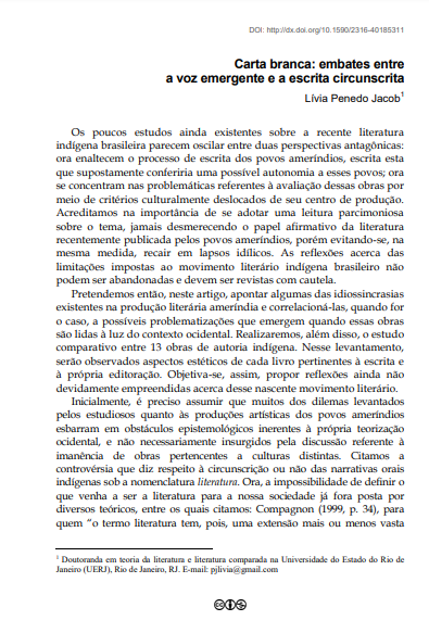 Carta branca: embates entre a voz emergente e a escrita circunscrita