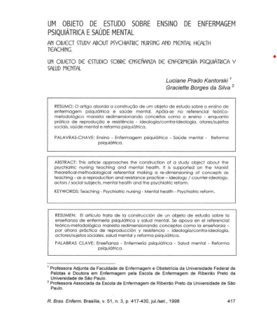 Um objeto de estudo sobre ensino de enfermagem psiquiátrica e saúde mental
