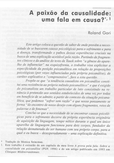 A paixão da causalidade: uma fala em causa?,