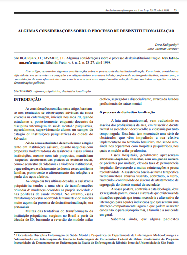 Algumas considerações sobre o processo de desinstitucionalização
