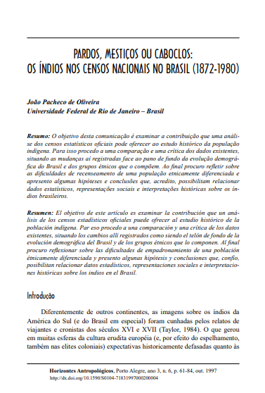 Pardos, mestiços ou caboclos: os índios nos censos nacionais no Brasil (1872-1980)