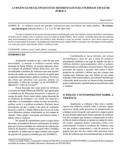 A violência social em questão: referenciais para um debate em saúde pública